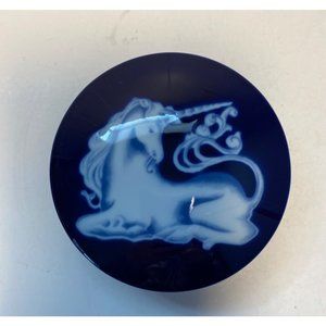 Vintage Takahashi San Francisco Blue Purple White Unicorn in Glaze Trinket Box